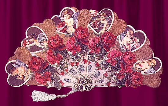 Roses Victorian Handle Fan Greeting Card